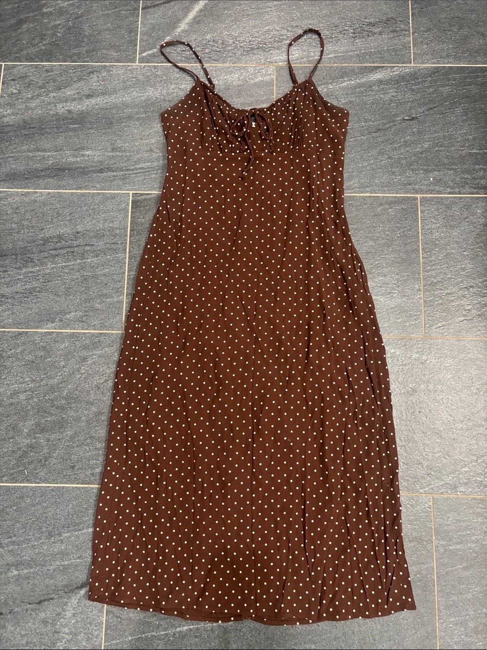 Brown Polka Dot Midi Dress